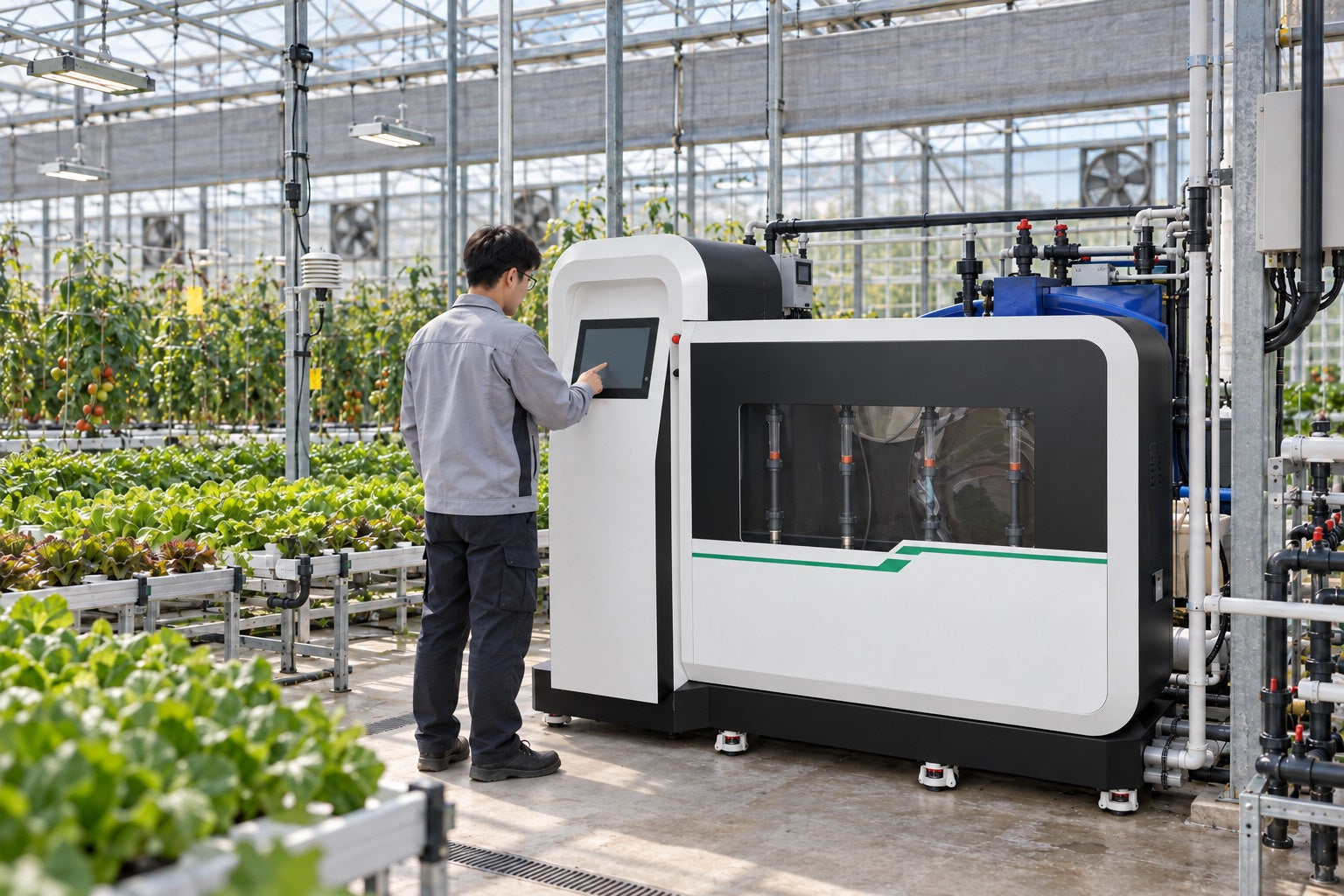 Smart environmental control cabinet for greenhouse equipment management