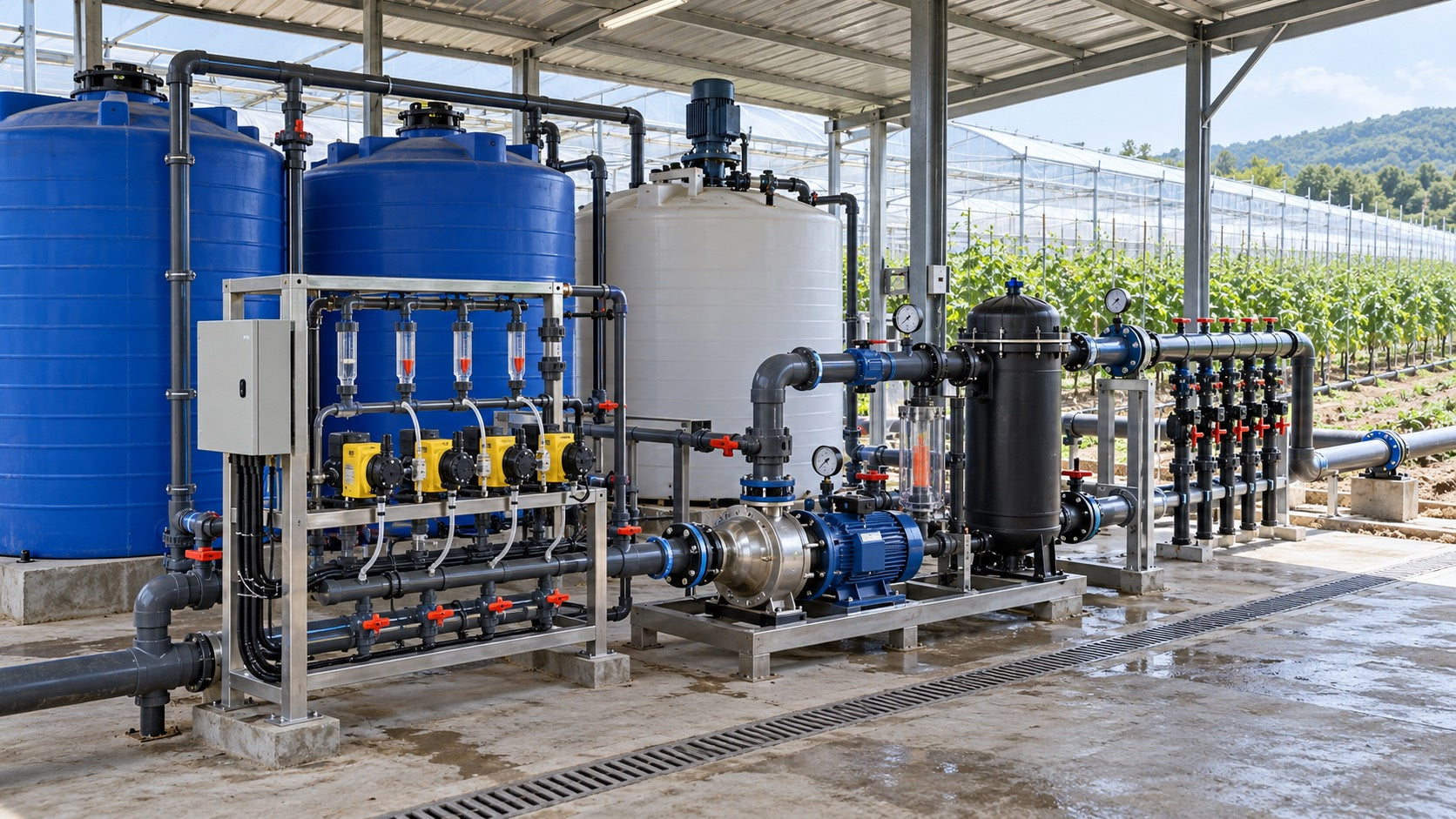 Commercial greenhouse irrigation and fertigation equipment system